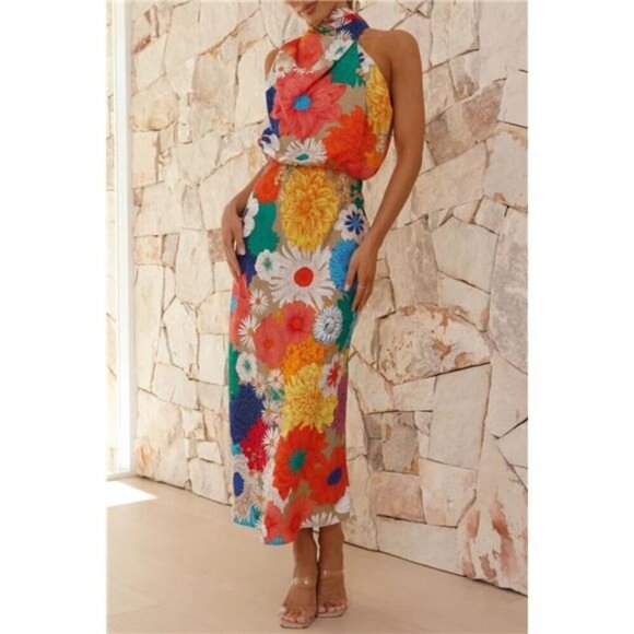 Floral Tied Back Sleeveless Midi Dress‎ - Picture 6 of 7